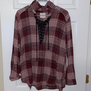 Oversized Distressed Plaid Pullover